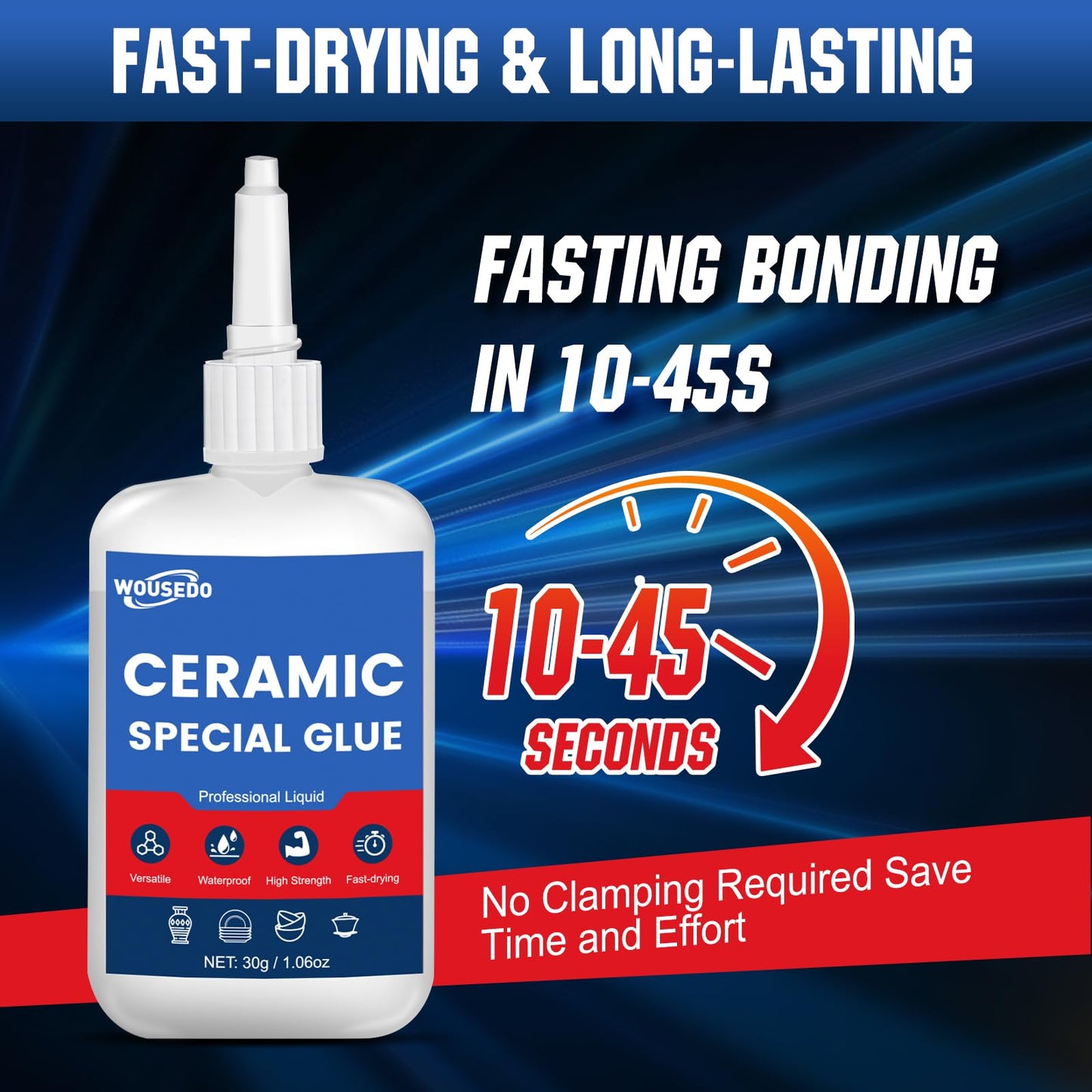 30g Ceramic Super Glue, Instant Bond High Strength Waterproof Adhesive for Porcelain,Clay Pots,Figurine, Pottery, Dishes Repair, DIY Crafts.