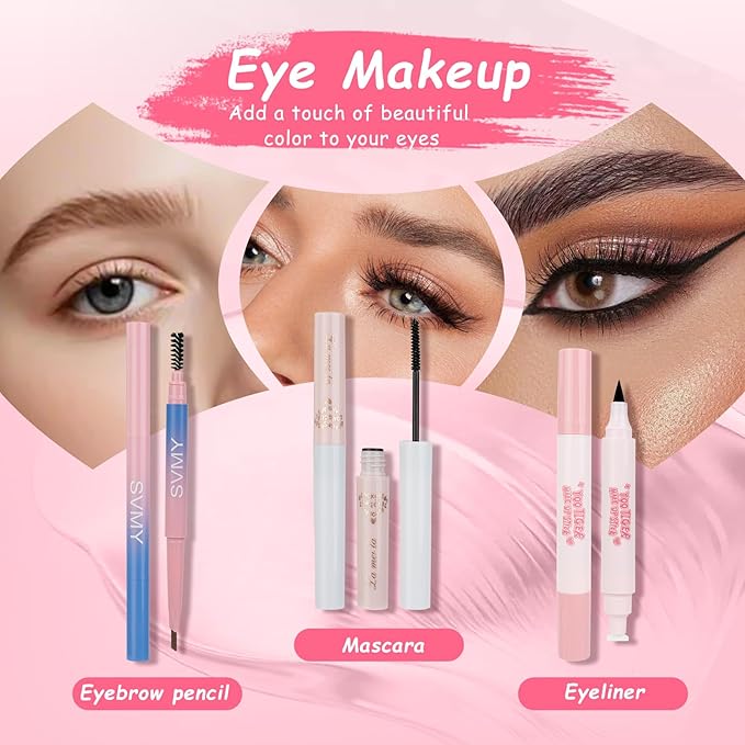 Makeup Sets For Women Full Kit Makeup Kit For Girls Teens Gift All in One Compact Pink Makeup Set