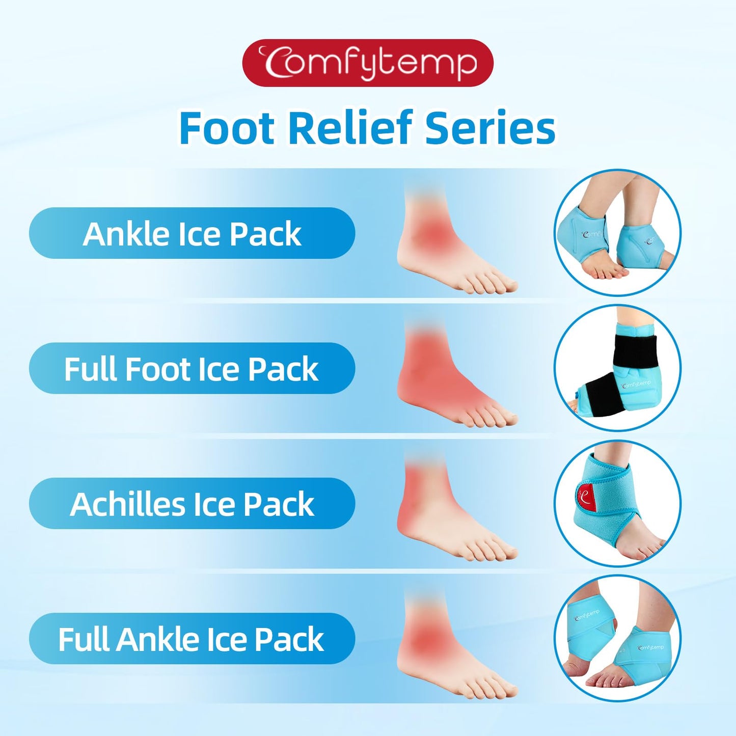 Comfytemp Ankle Ice Pack Wrap for Swelling, Plantar Fasciitis, Foot Pain Relief, FSA Eligible HSA, Gel Pack for Injuries Reusable, Hot Cold Compress for Achilles Tendonitis, Sprain Ankles, Gift, 2 Pcs