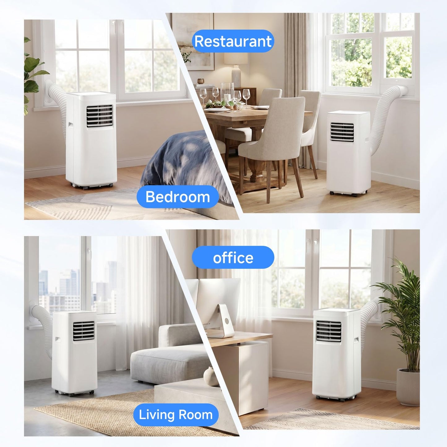 Portable Air Conditioners, 3-in-1 8500 BTU Cooling Unit with Fan & Dehumidifier for Room, Quiet Operation, Cools up to 450 sq.ft, Complete Window Installation Kit for Home Office