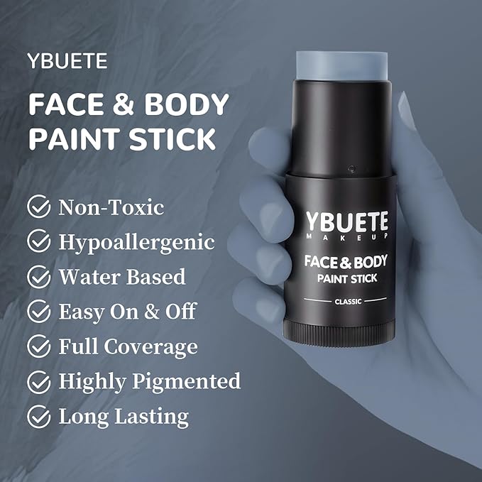 Grey Face Body Painting Stick, Professional Grey Full-coverage Cream Face Paint for Halloween SFX Zombie Grayscale Cosplay Makeup, Washable Eye Body Stick for Adult Costume Party
