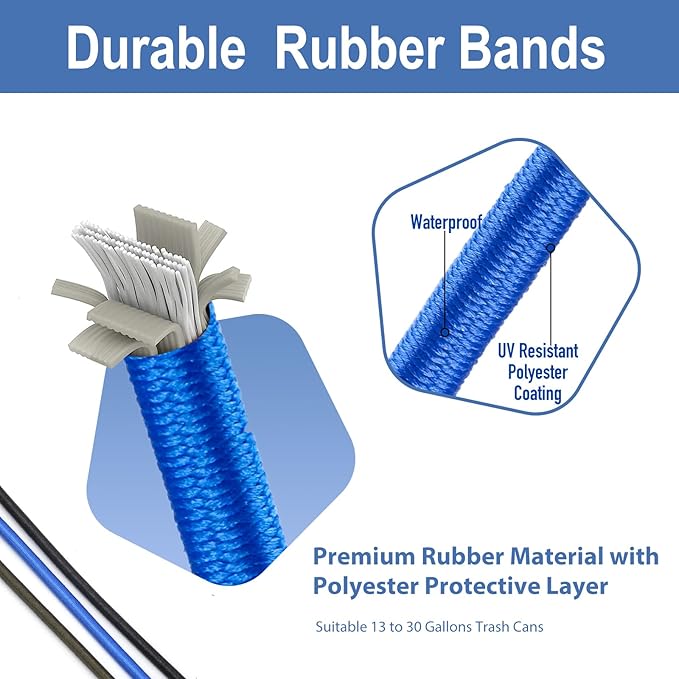 Trash Can Rubber Bands, Fit 13-30 Gallon Garbage Can, Set of 3 Elastic Trash Can Bands Heavy Duty for Kitchen Bathroom, Garbage Bin & Litter Box Bands to Keep Trash Liners in Place, Durable