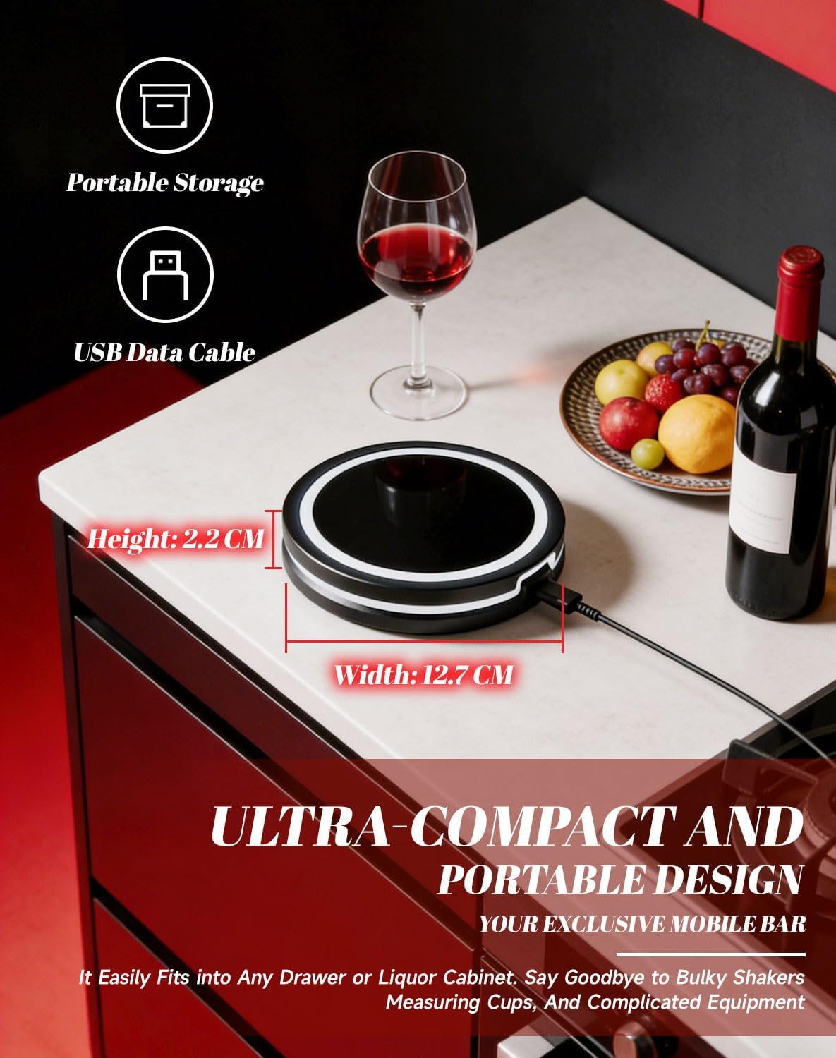 2.0 Smart Coaster Cocktail Machine, 2026 New Smart Coaster Cocktail Mixer with App, Cocktail Maker with LED and Built-in Smart Sensing Tech for Home Bar Party (Black-1PC)