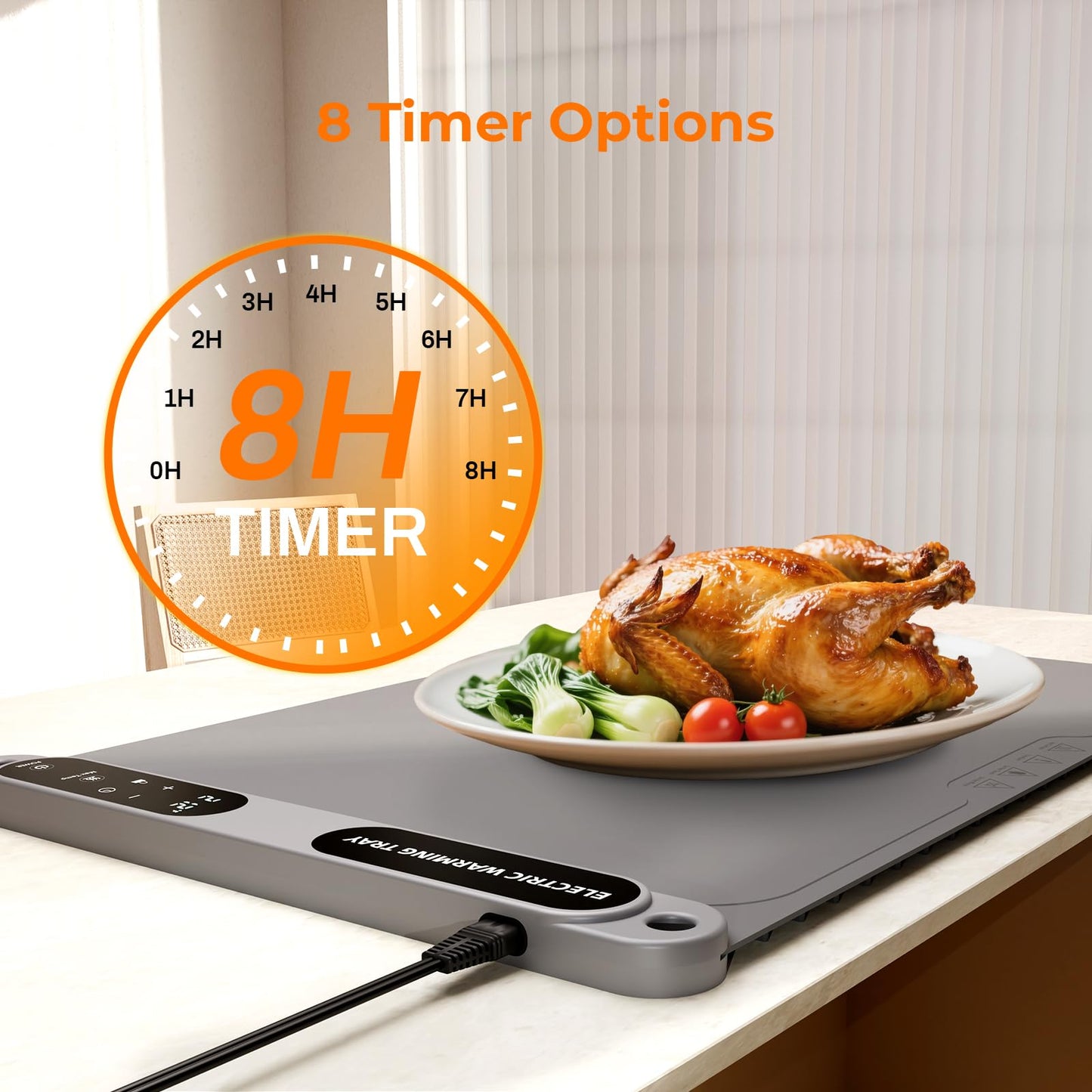 Firelex Food Warming Mat for Buffet, Silicone Food Warming Mat with Timer & 7-Temp Settings, 8s Fast Heat, Keep Food Warm for Party, Family Dinners, Gray