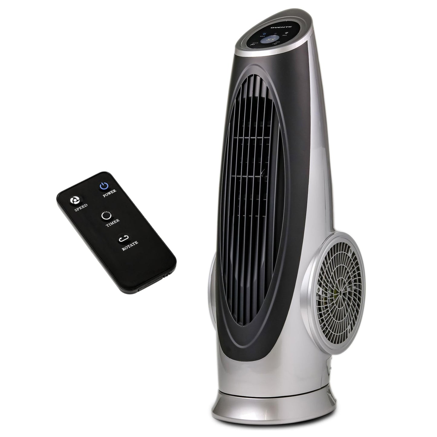 Ovente Oscillating Tower Fan With Remote Control, 3-Speed Lcd Panel & 8H Timer, 30.5 Quiet & Bladeless Indoor Standing Floor Fan