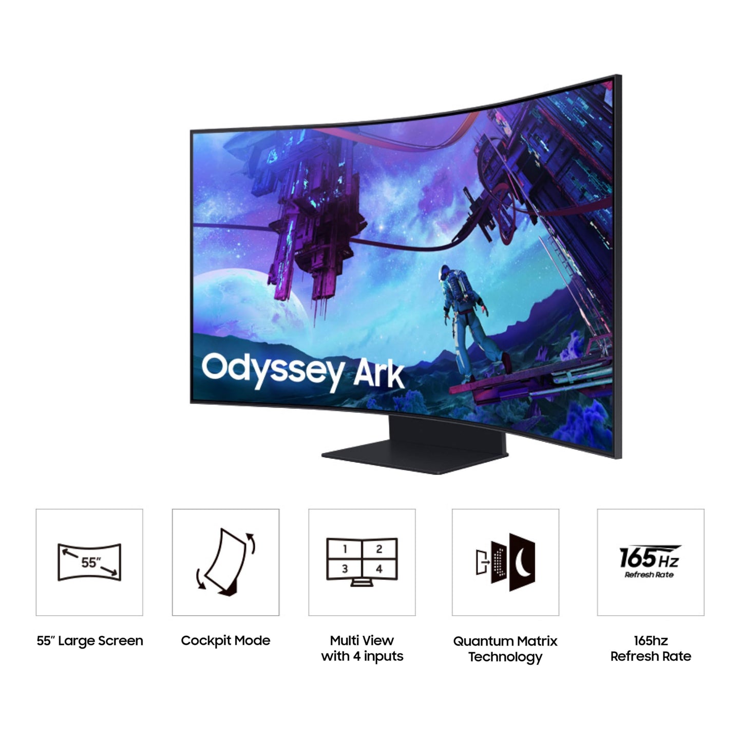 Samsung 55" Odyssey Ark 2nd Gen 4K UHD 1000R Curved Gaming Monitor, 165Hz, 1ms, 4 Input Multi View, Quantum Mini-LED, AMD FreeSync Premium Pro, HDR 10+, Height Adjustable Screen, LS55CG970NNXGO