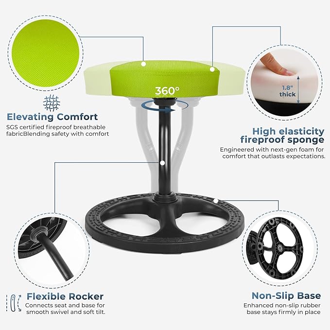 Upaloop ADHD Chair for Kids, Yoga Chairs for Adults, Wobble Stool Active Flexible Seating Desk Chair with Non-Slip Base and Washable Seat Cover for Stability, Balance, Yoga, Office, School, Classroom