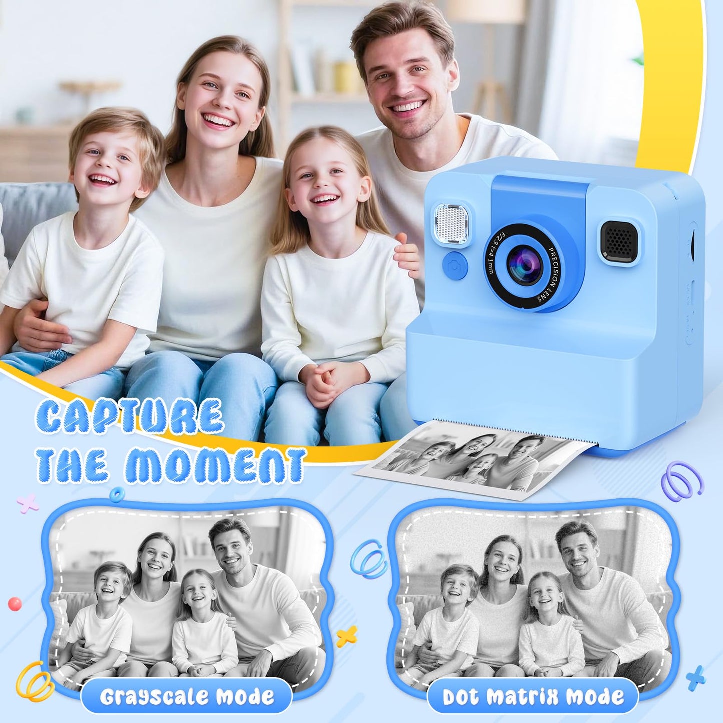Kids Camera Instant Print Toys for Teenage Girls:2.4-Inch Children's Instant Cameras,Gift for Girls Ages 3-16 (for Christmas Or Birthday),1080P Hd Digital Video Cameras with 3 Rolls Paper & 32G-Blue
