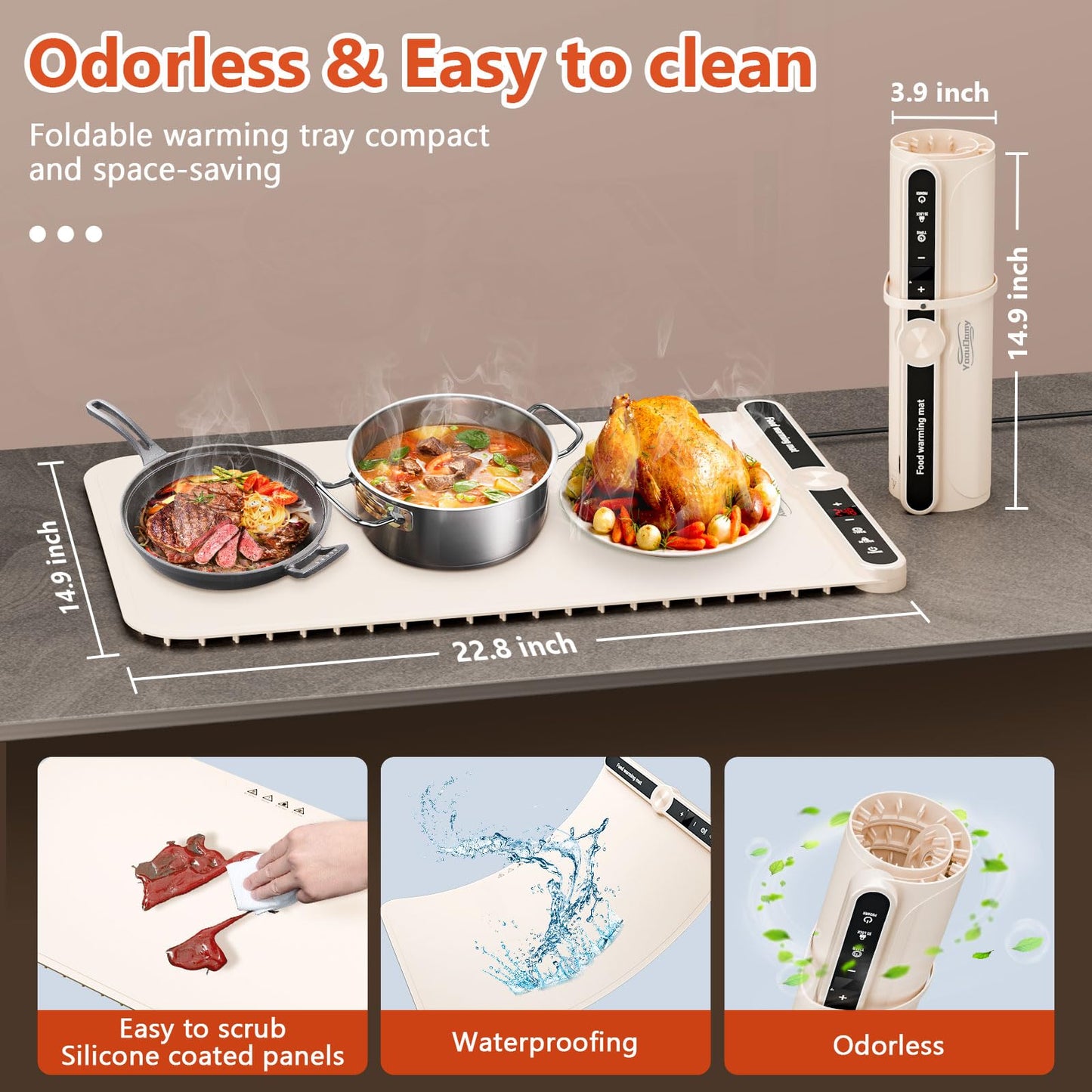 Warming Mat for Food, Food Warming Mat, Electric Warming Tray for Buffets Party, 6 Gear Timed 9 Gear Temperature Controlled 18H Auto Power Off Full Surface Rapid Heating Mat for Food, Home Daily Use