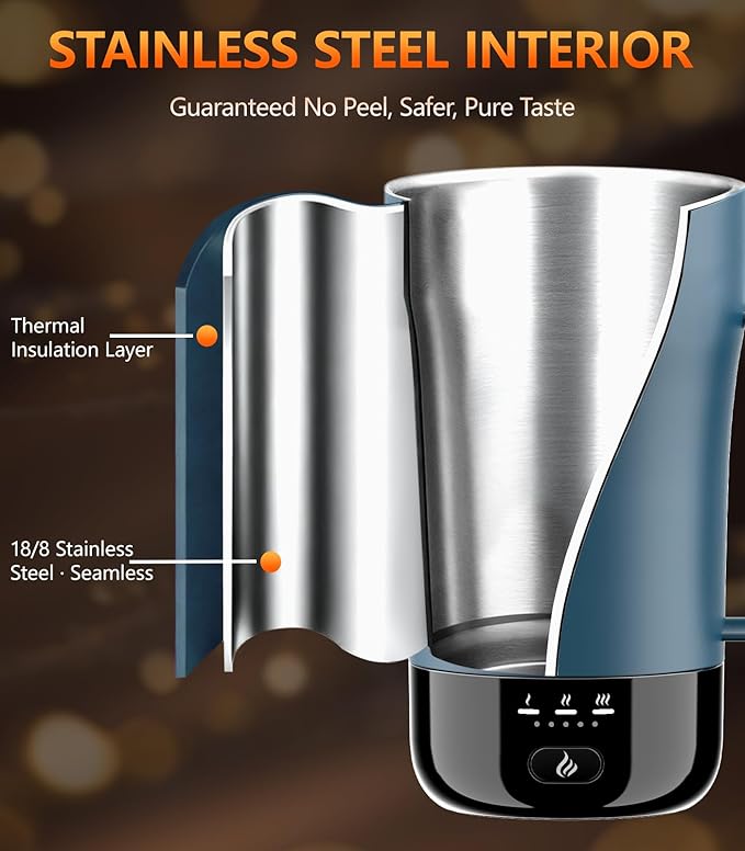 Self-Heating Coffee Mug, 14oz Heated Coffee Mug - Rechargeable Temperature Control Coffee Mug Keep Coffee Hot, Smart Mug Great Gift for Coffee Lovers & Slow Sippers