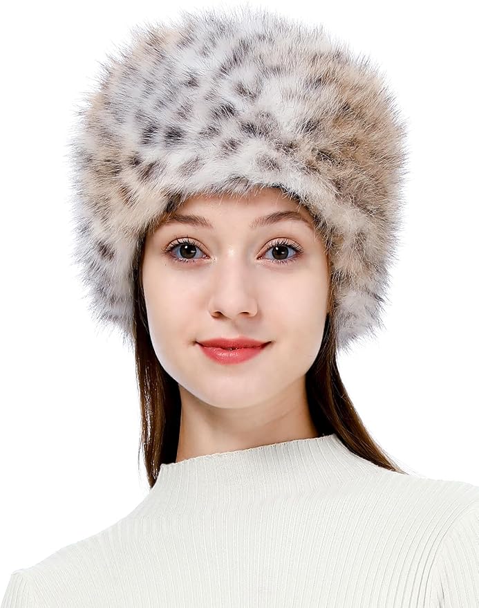 LA CARRIE Women's Faux Fur Hat for Winter with Stretch Cossack Russian Style White Warm Cap