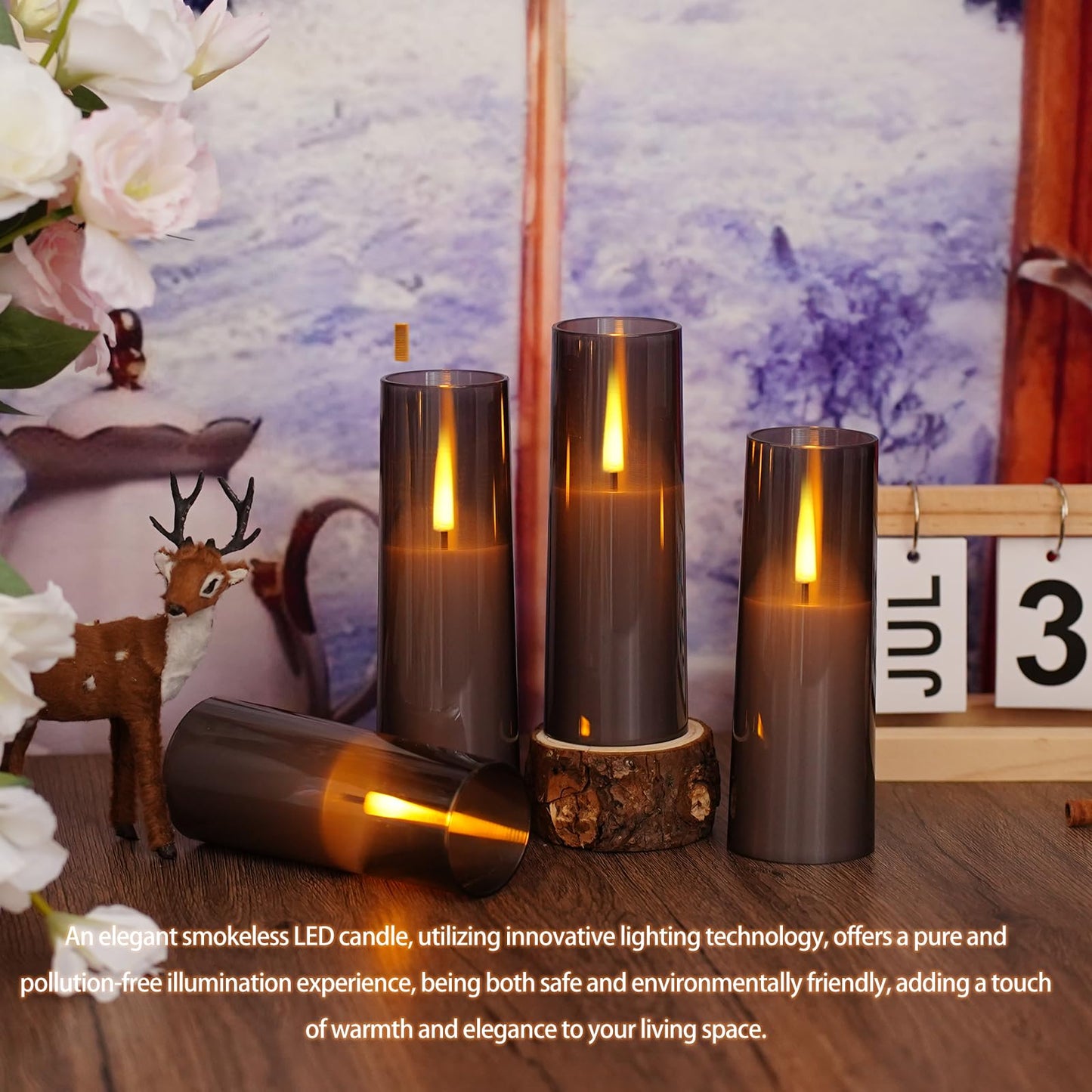 Thorbling Flameless LED Candles, Upgraded Realistic 9 Pcs Flickering Flame Pillar Candles, Battery Operated Candles with Remote Timer, for Romantic Ambiance and Home Decoration (Grey)