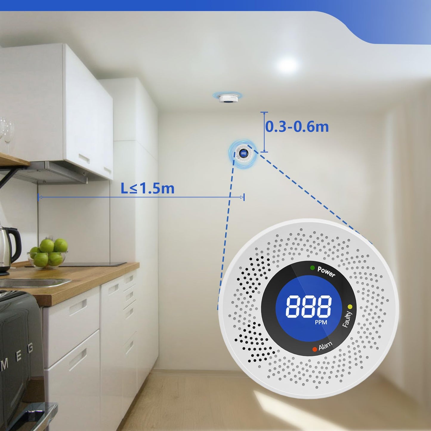 3 Packs Carbon Monoxide Detectors, Travel Carbon Monoxide Detector Battery，Replaceable Battery Operated CO Detector Alarm with Digital Display for Warehouse, Kitchen, Restaurant,Hotel, Garage