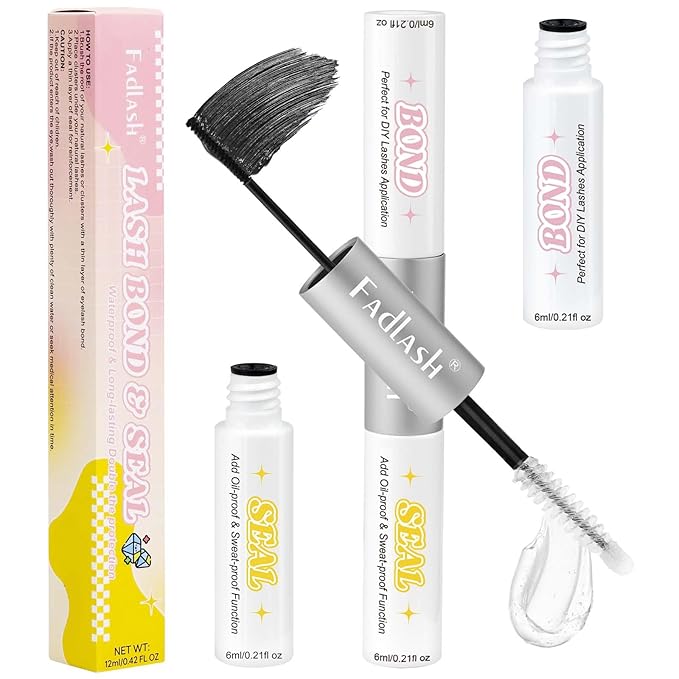 FADLASH Lash Bond and Seal Waterproof 12ml Cluster Lash Glue for Eyelash Clusters Strong Hold Eyelash Glue Long Lasting
