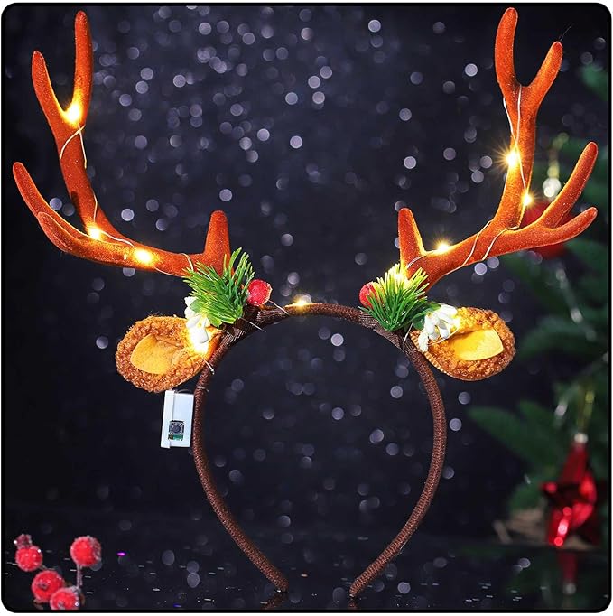 Olbye Led Deer Antlers Headband Women’s Deer Costume Accessories Light Up Fawn Horn Headband Reindeer Antler Headpiece Hal...