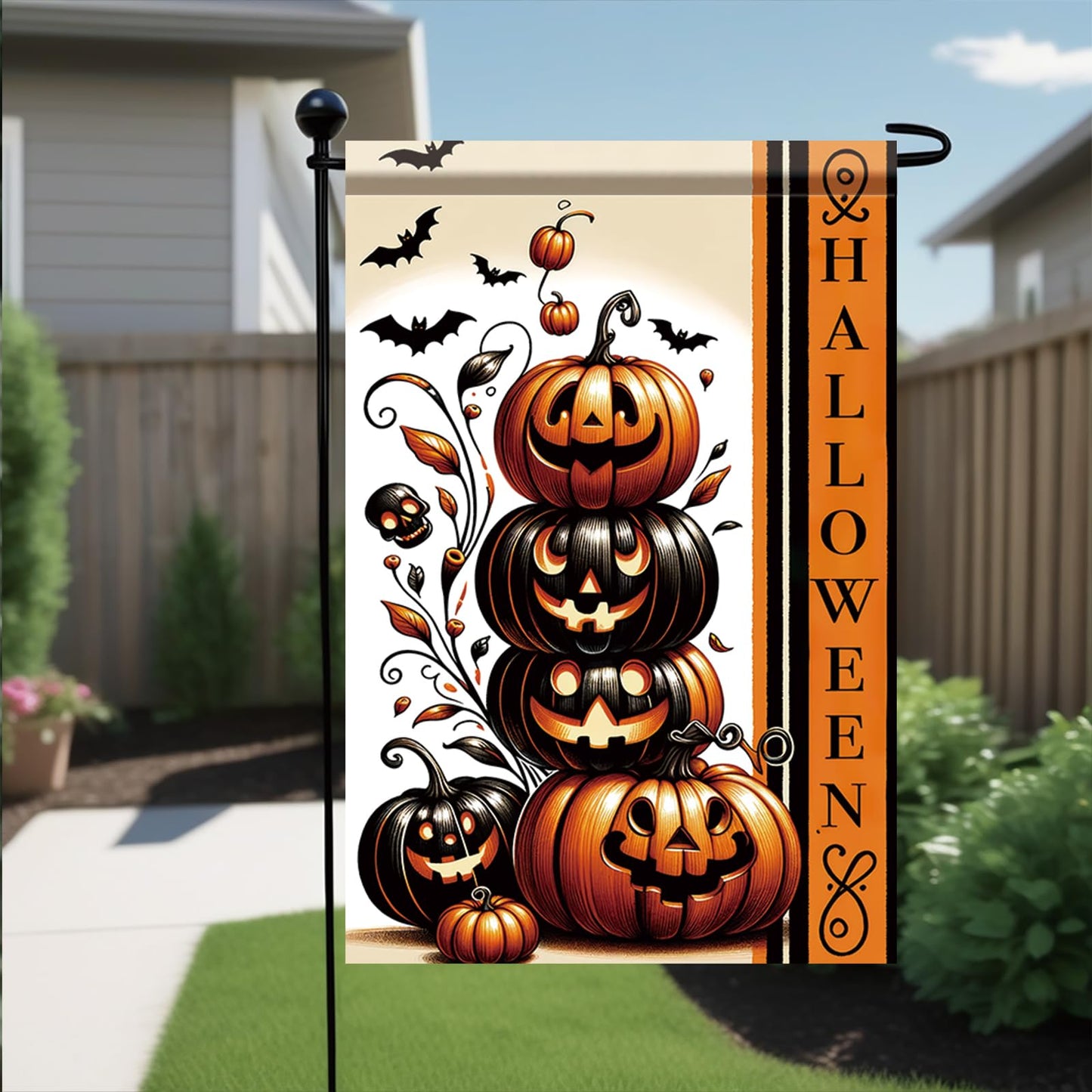 Saoplasa Halloween Garden Flag Halloween Pumpkin Stack Flag 12x18 Inch Double Sided for Trick or Treat Spooky Yard Small Banner Fall Party Outdoor Decor