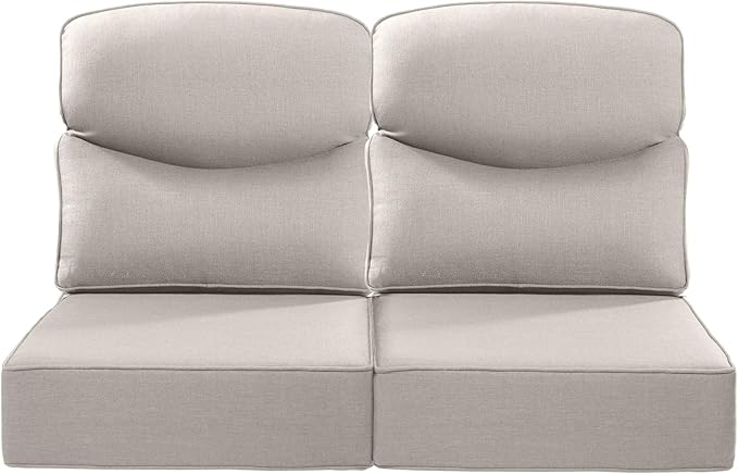 ACTREST Luxury 24x24x6 Inch Smile Outdoor Chair Cushions Set of 2 - Superior Comfortable Water-Repellent Patio Seat Cushion for Porch Set Rattan Dining Swivel Chairs Loveseat Sectional Sofa - Beige