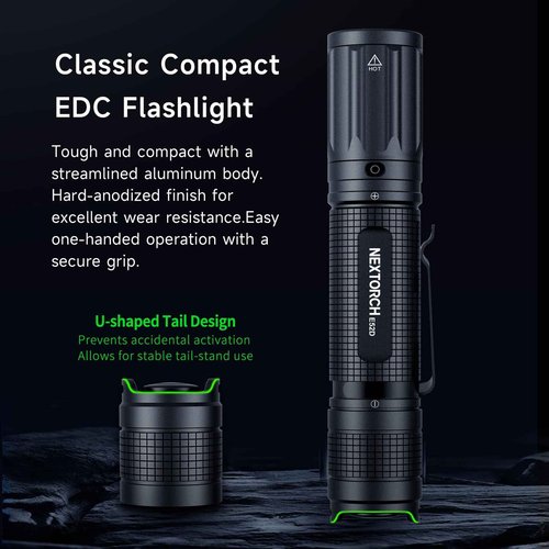 NEXTORCH E52D Rechargeable Flashlight High Lumen, 3700 Lumen Tactical Flashlight with 3 Mode & Strobe for Outdoor Hiking, Daily Overhaul, Camping, Proximity Finding, Urban Commuting, Emergency Defense