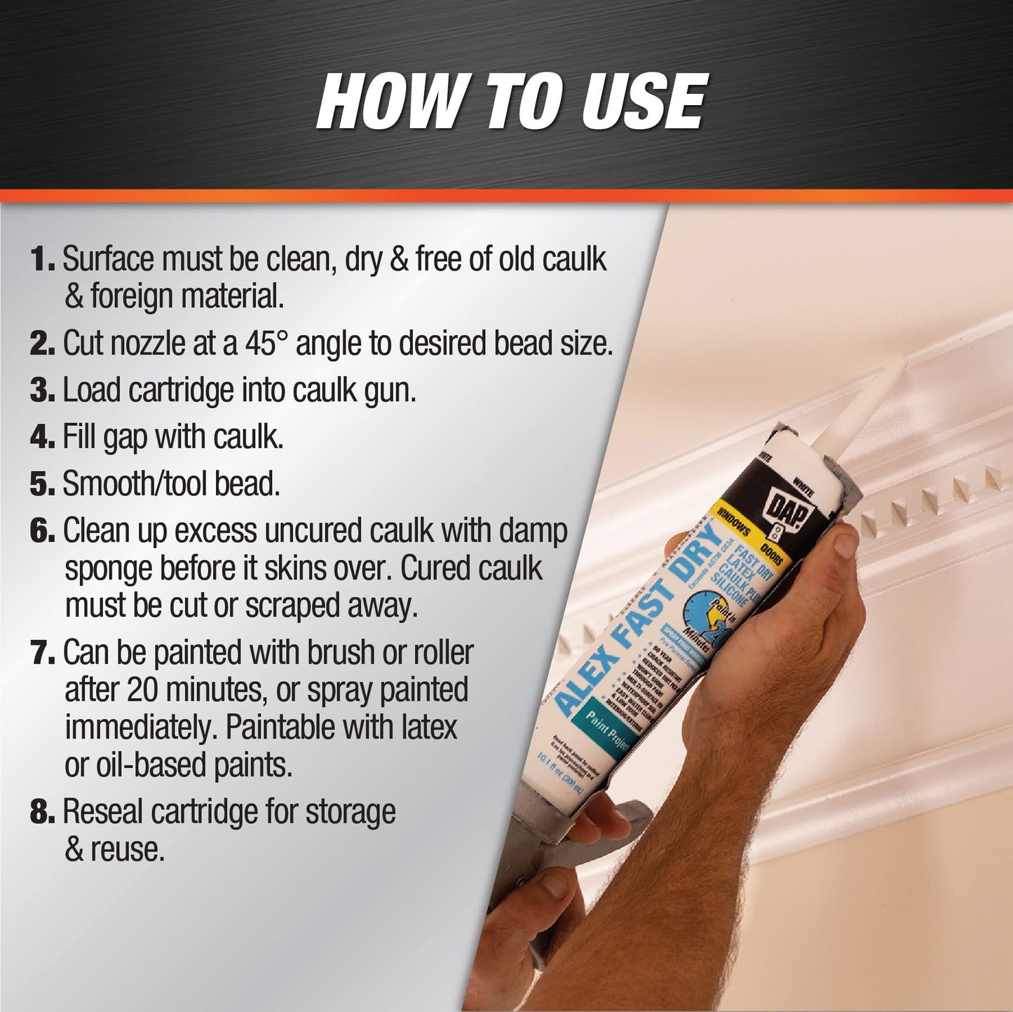 DAP 18425, White Caulk, 10.1 oz, 10.1 Fl Oz, Whites