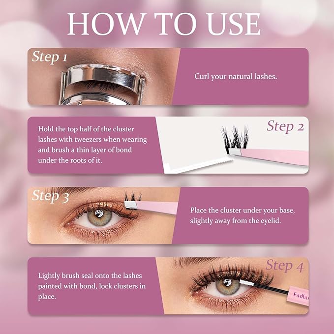 FADLASH Lash Extension Kit Lash Clusters Kit 12-18mm Cluster Lashes Eyelash Exctensions with Lash Bond and Seal and Lash Tweezers DIY at Home (L01 Kit)