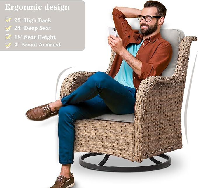 Belord 4 Pieces Patio Furniture Sets, Wicker Patio Swivel Glider Chair with Ottomans, Outdoor Furniture Set for Outside Porch, Deck, Balcony, Garden, Yellow