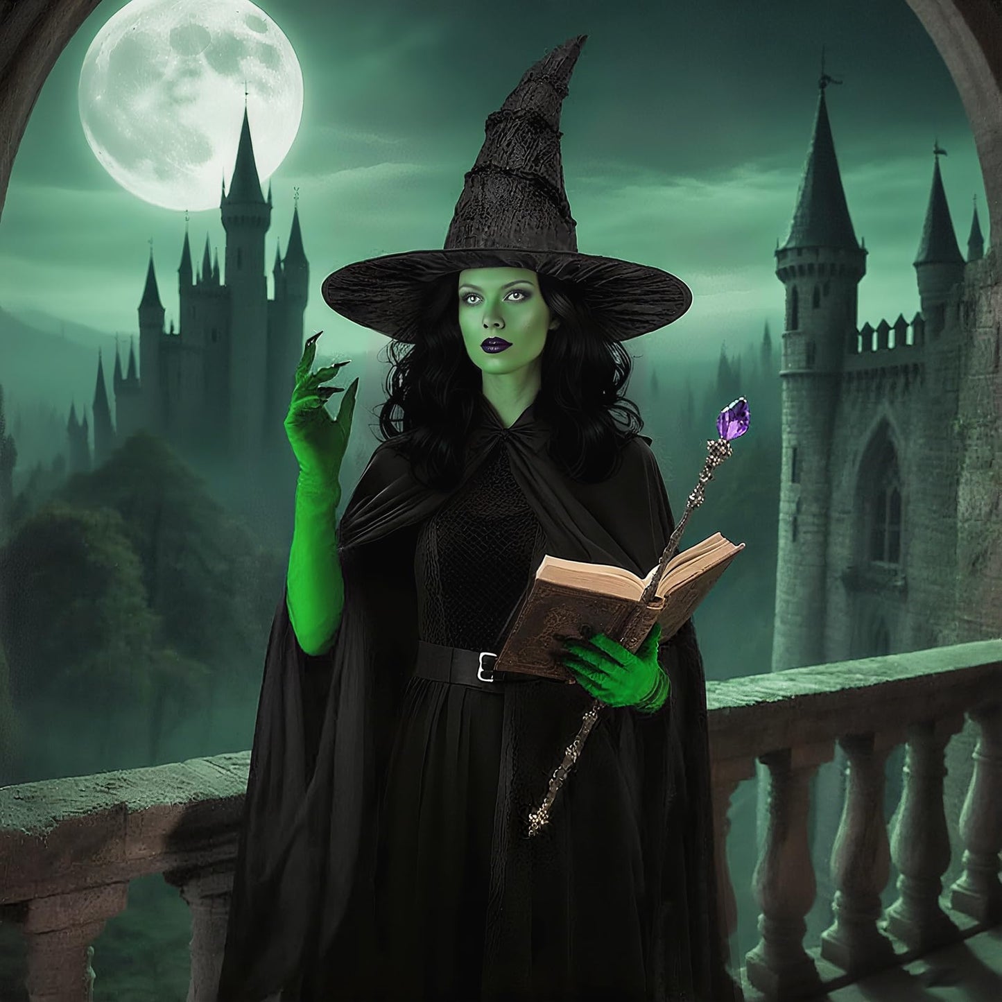 Brikabia Witch Costume for Women Halloween Cosplay with Hooded Cape Witch Hat Gloves Socks Cosplay Props Party Outfits