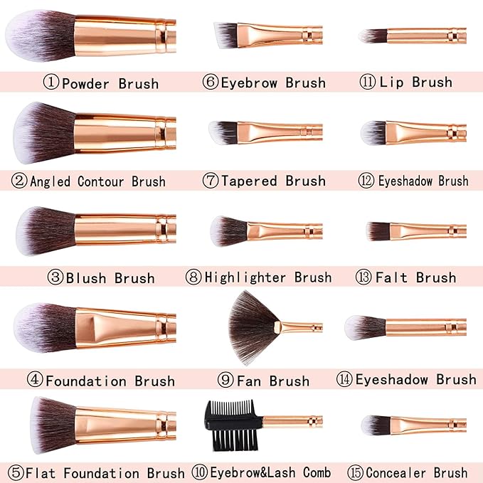 Makeup Brushes DUAIU 15PCs Marble Makeup Brush Set Premium Synthetic Kabuki Powder Blush Contour Foundation Concealer Eyeshadow Brushes with Makeup Sponge Make up Tool A Grey