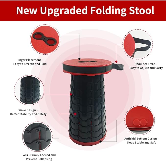 Fuuaiyim Upgraded Portable Folding Camping Stool, Outdoor Lightweight Foldable Plastic Stool, Collapsible Seat for Fishing, Picnic, Travel, Waiting