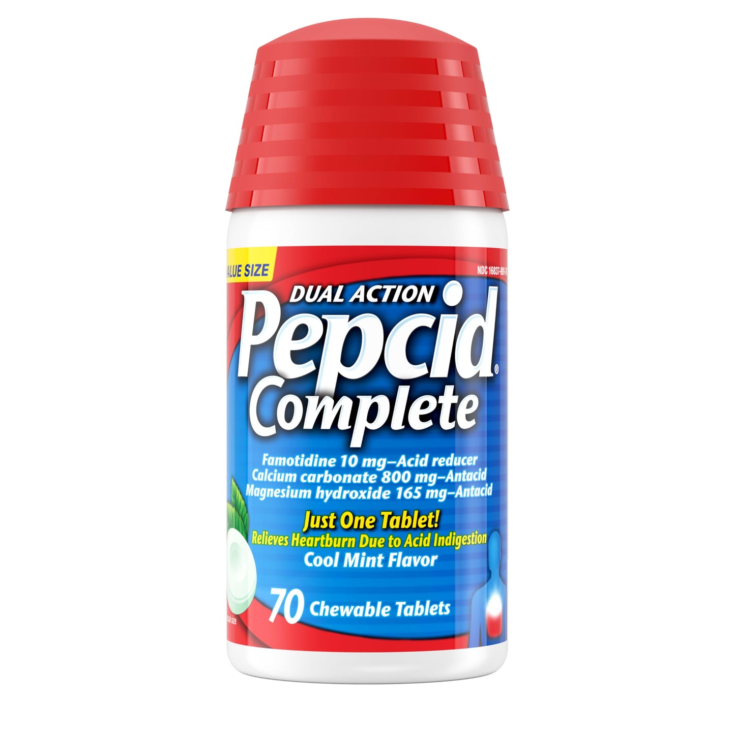 Pepcid Complete Acid Reducer + Antacid Chewables, 10mg Famotidine, 800mg Calcium Carbonate & 165mg Magnesium Hydroxide per Heartburn Medicine Tablet,Mint, 70 ct