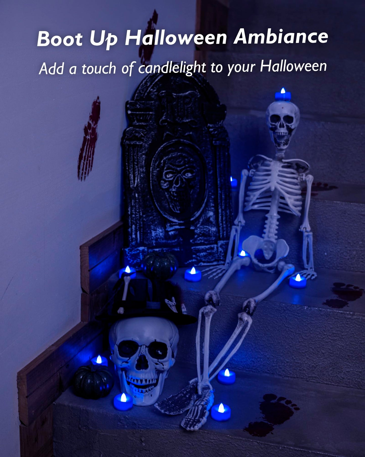 merrynights Flameless Candles, 12 Pack Tea Lights Candle Battery Operated, LED Tealight Votives, Realistic Tea Lights for Halloween Christmas Party Decor -D 1.5” x H 1.25” -Blue Light
