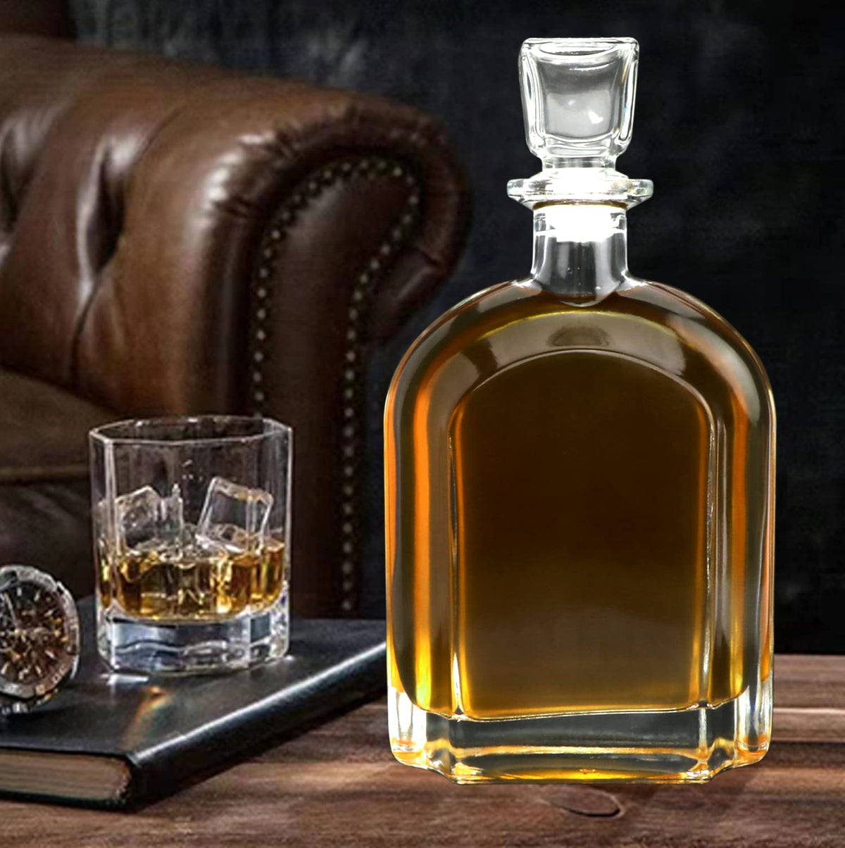 Salzesfalls Whiskey Decanter with Glass Stopper-Whiskey Glass Bottle with Airtight Geometric Stopper for Wine, Bourbon, Brandy, Liquor, Tequila, Liquor Decanter for Men.（2 Pack）