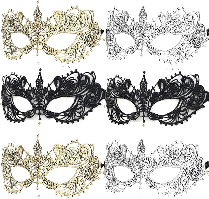 Luxdesc 6 Pcs Adult Masquerade Mask Mysterious Women Man Fun Lace Masks for Couples Lace Headpiece Disguise for Costumes (...