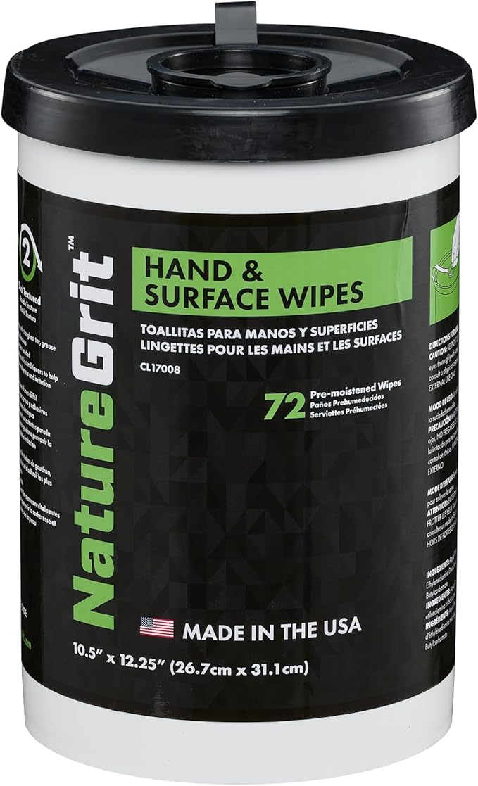 NatureGrit Hand & Surface Wipes: Mechanic Cleaning & Degreaser Sheets, Grime Removal, Hand Cleaner Towels for Mechanics, Workshop Use (Box of 6 canisters, 72ct/canister)