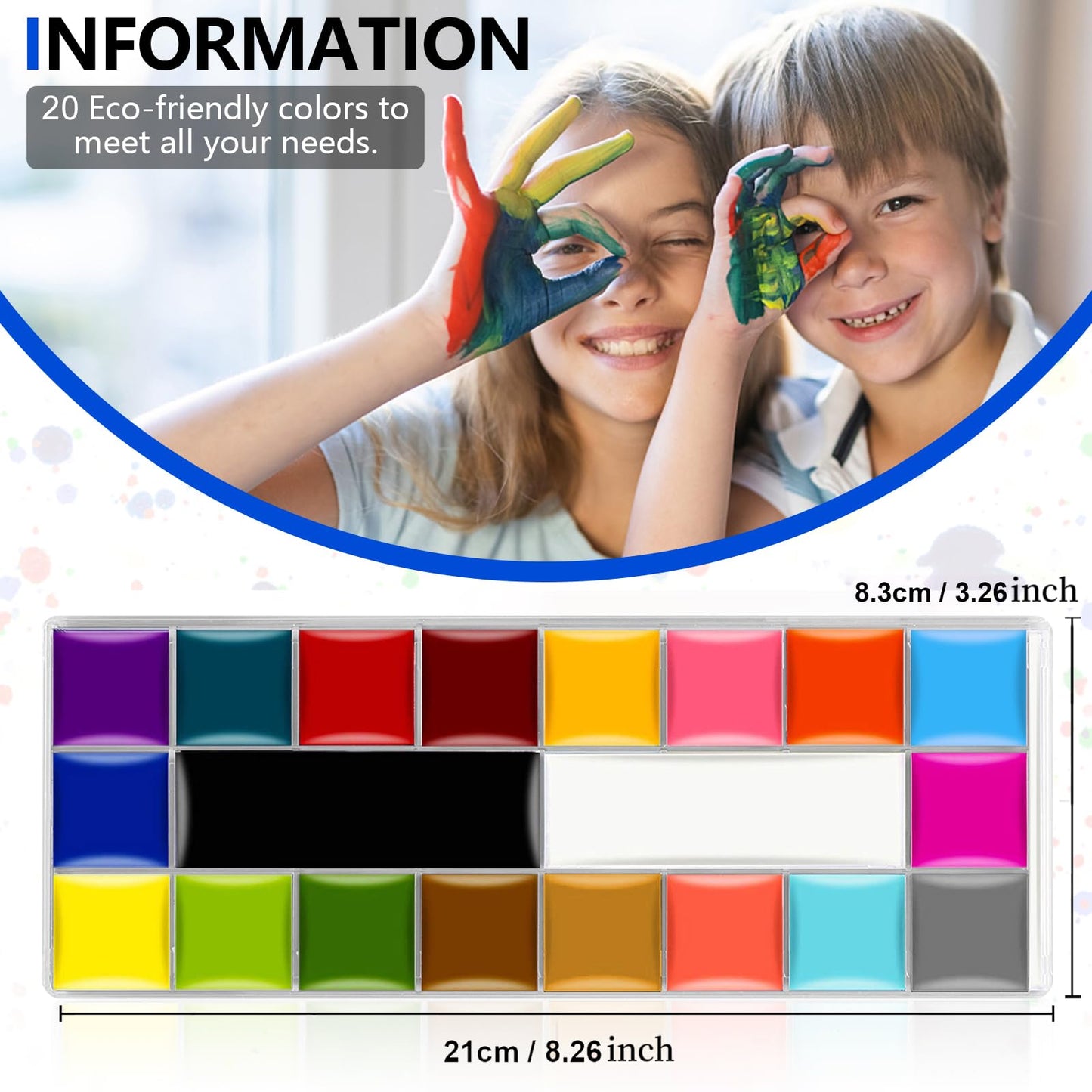 Face Paint,Face Painting Kit For Kids Party - 20 Water Based Non-Toxic Sensitive Skin Paints Includes10 Professional Brushes, 5 Sticker Models And A Paint Tray For Halloween Cosplay Parties.