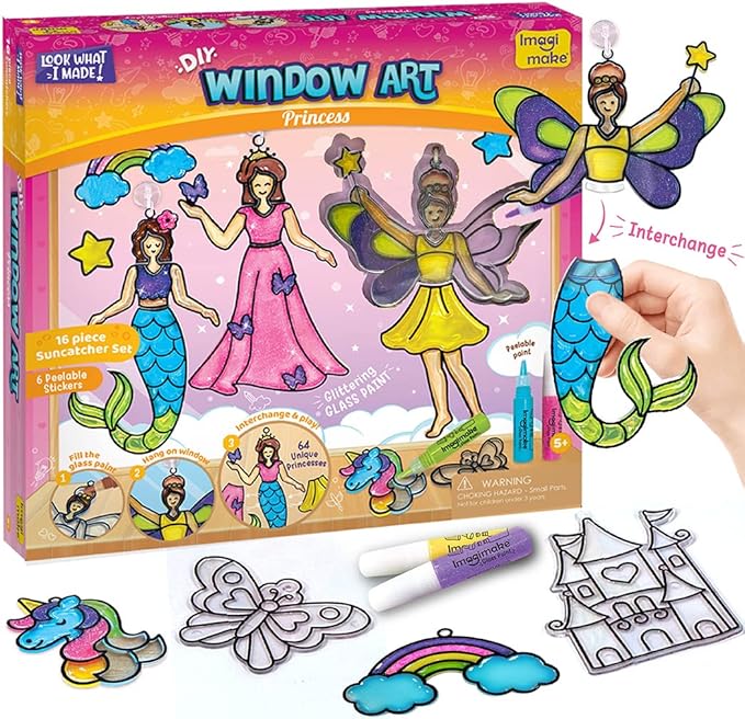 Imagimake Window Art Princess | Suncatcher Kit | Arts and Crafts for Kids Ages 8-12 | Girls Toys Age 6-8 | Unicorn Gifts f...