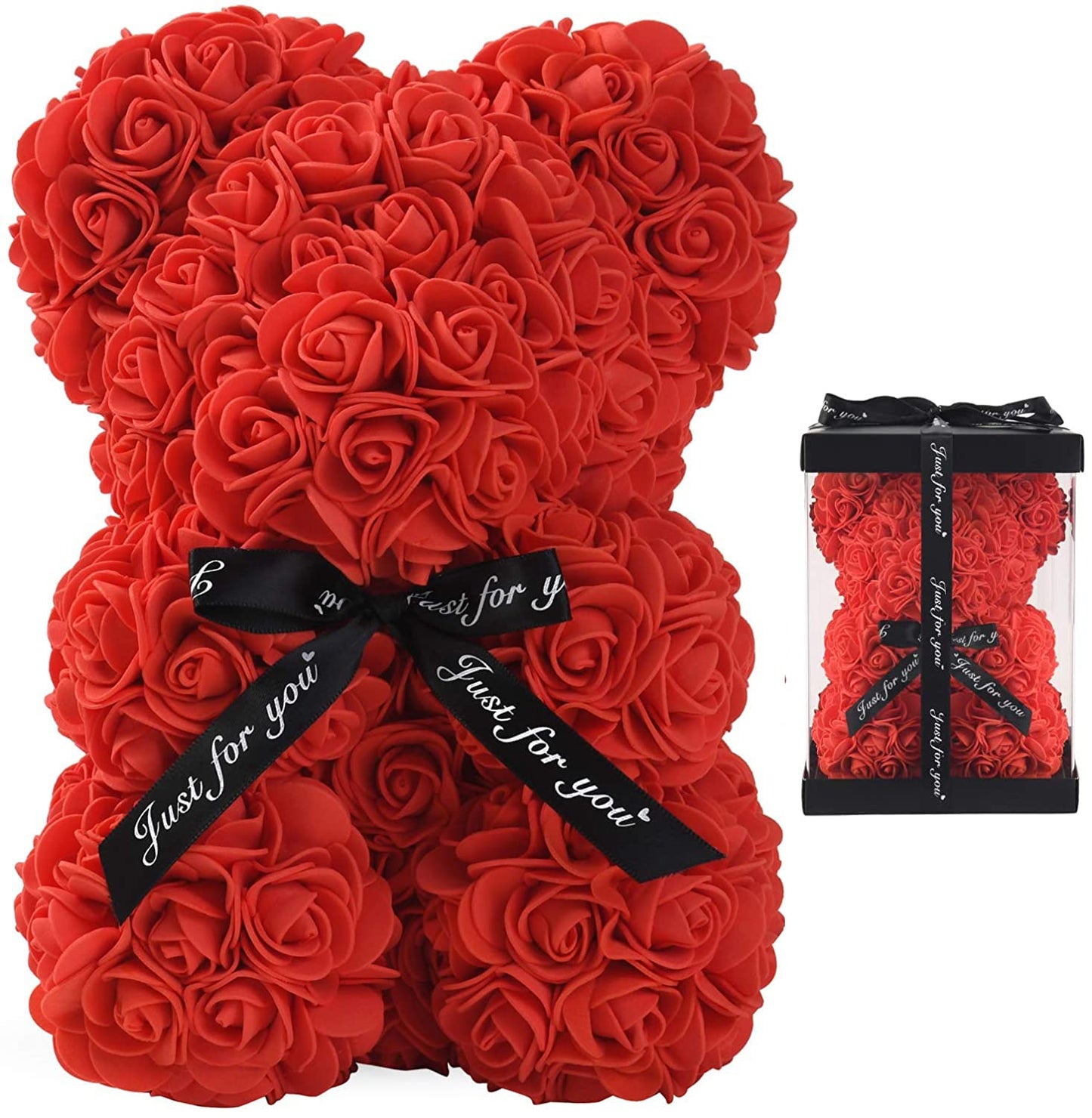 KZEBRA Rose Bear Xamas Gift for Girlfriend, Forever Rose Preserved Flowers Cub for Her Valentines Day, Wedding, Mothers Day, Date, Birthday and Anniversary with Transparent Box