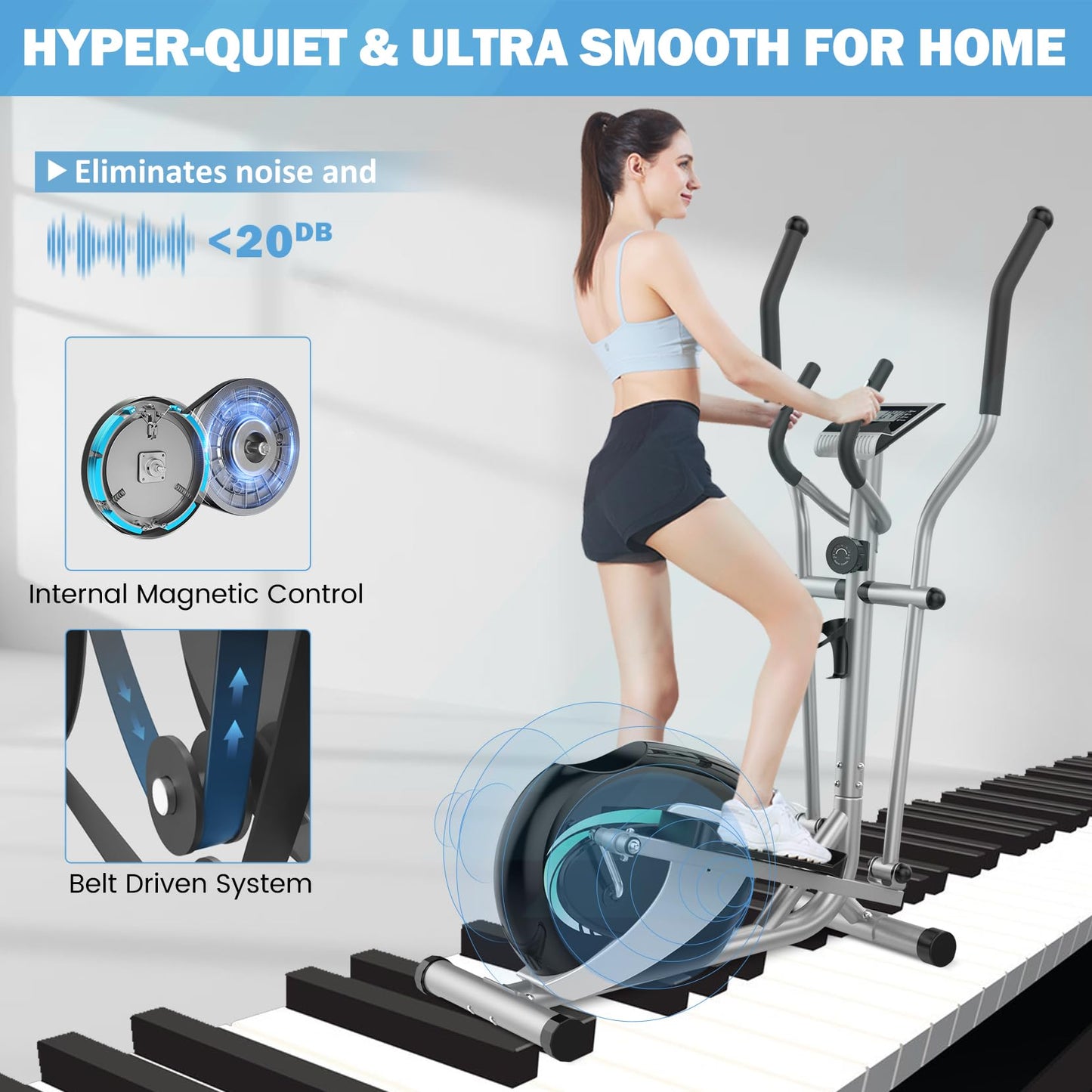 Elliptical Exercise Machine, Dripex Magnetic Elliptical Machine for Home, Hyper-Quiet Elliptical Training Machines w/ 13.2lbs Flywheel, 16 Resistance Levels, Pulse, LCD Monitor