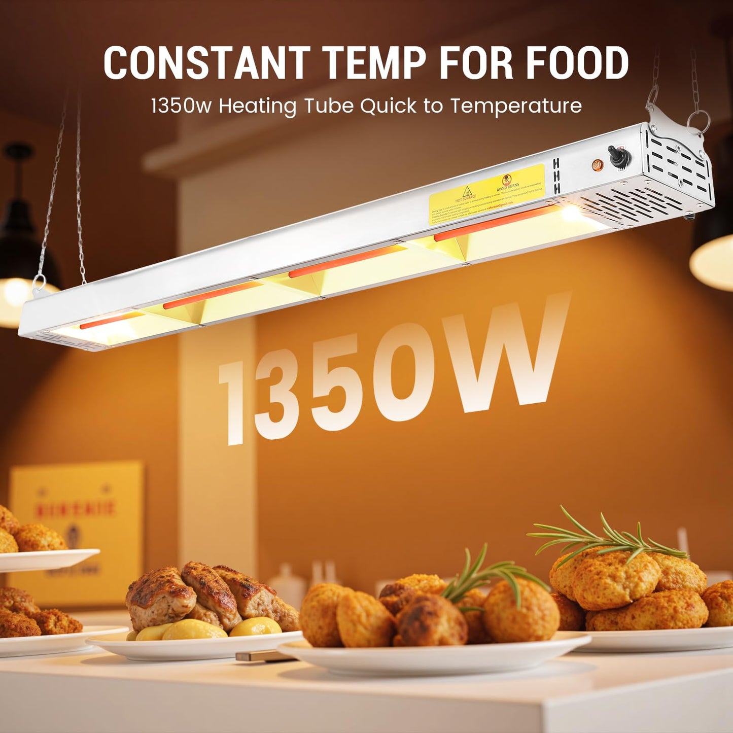 Hiteemer 48-Inch Food Heat Lamp, 1300W Commercial Food Warmer Electric Strip Heater Overhead Stainless Steel Catering Heating Lamp for Buffet Restaurant Parties Kitchen, Silver 115V