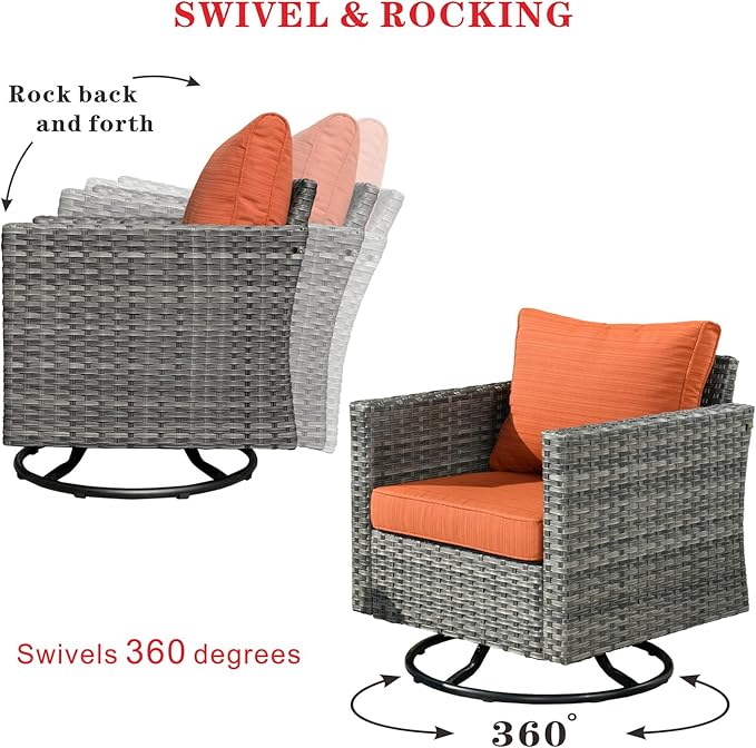 HOOOWOOO 13 Piece Patio Sectional Furniture Set with Fire Pit Table,Modern Wicker Outdoor Conversation Sofa Sets,All Weather Modular L Shaped Outside Couch Swivel Chair Set(Orange Red)