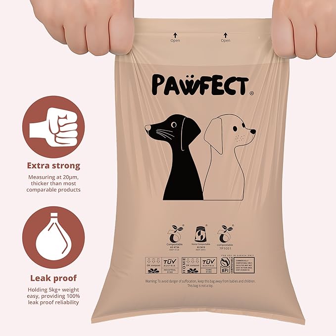 Pawfect Dog Poop Bags Rolls – Home Compostable Doggie Bags, Compostable Dog Waste Bags, BPI Certified Pet Waste Bags, Unscented, Large, Puppy Poo, Earth Friendly, Bolsas de Basura (480 Counts)