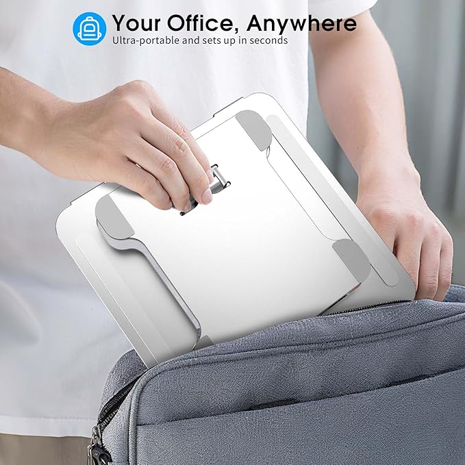 LRLKXF Foldable Aluminum Laptop Stand, Height Adjustable Ergonomic Riser for Collaborative Work,Tablet, Reading and More. Portable Laptop Stand for All 10-16" - Silver