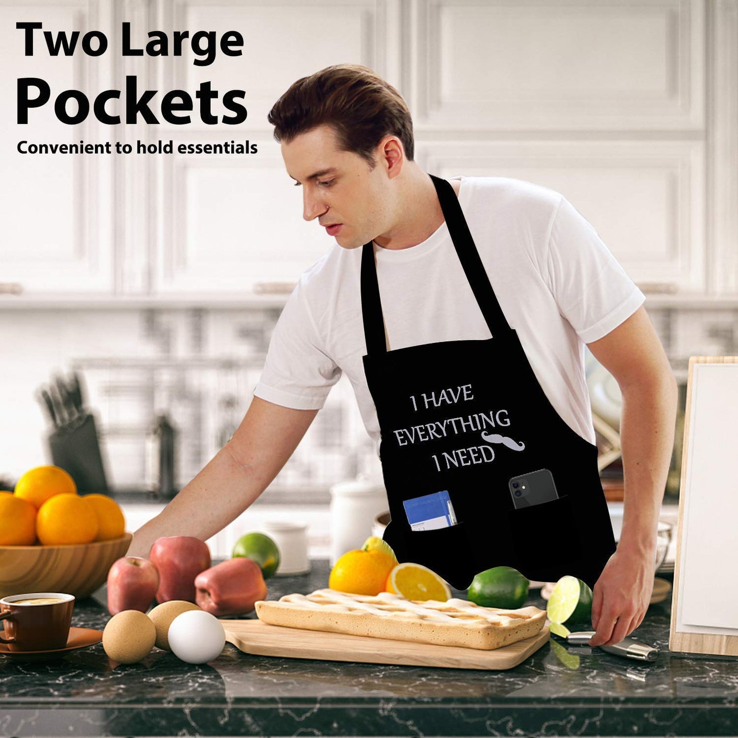 YIKA Apron Couples, Valentines Day Gifts for Couples: Waterproof Aprons for Women Men, with Adjustable Neck Strap with Extra Long Ties, 2 Pockets (Black)