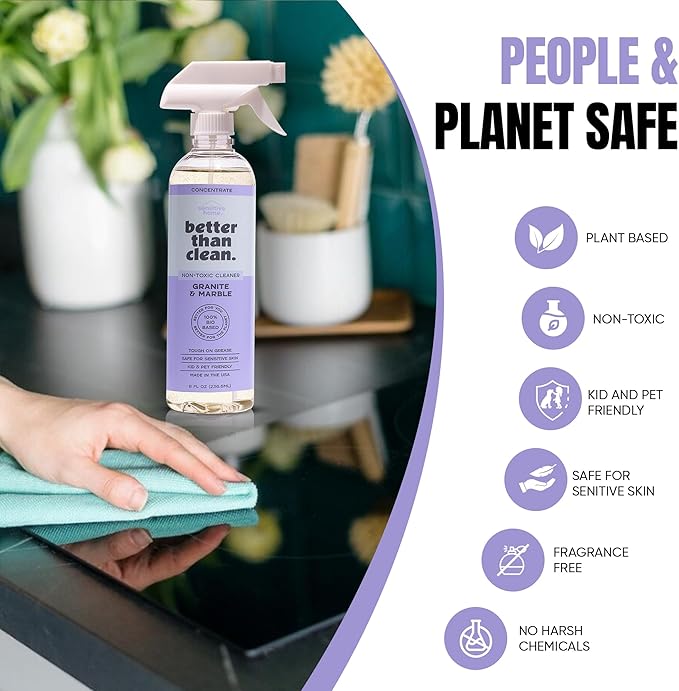 Marble & Granite Cleaner Starter Pack - Plant-Based Natural Stone Cleaner for Countertops, Showers, Floors & More - Suitable for Sensitive Skin, Fragrance Free, Kids & Pet-Friendly