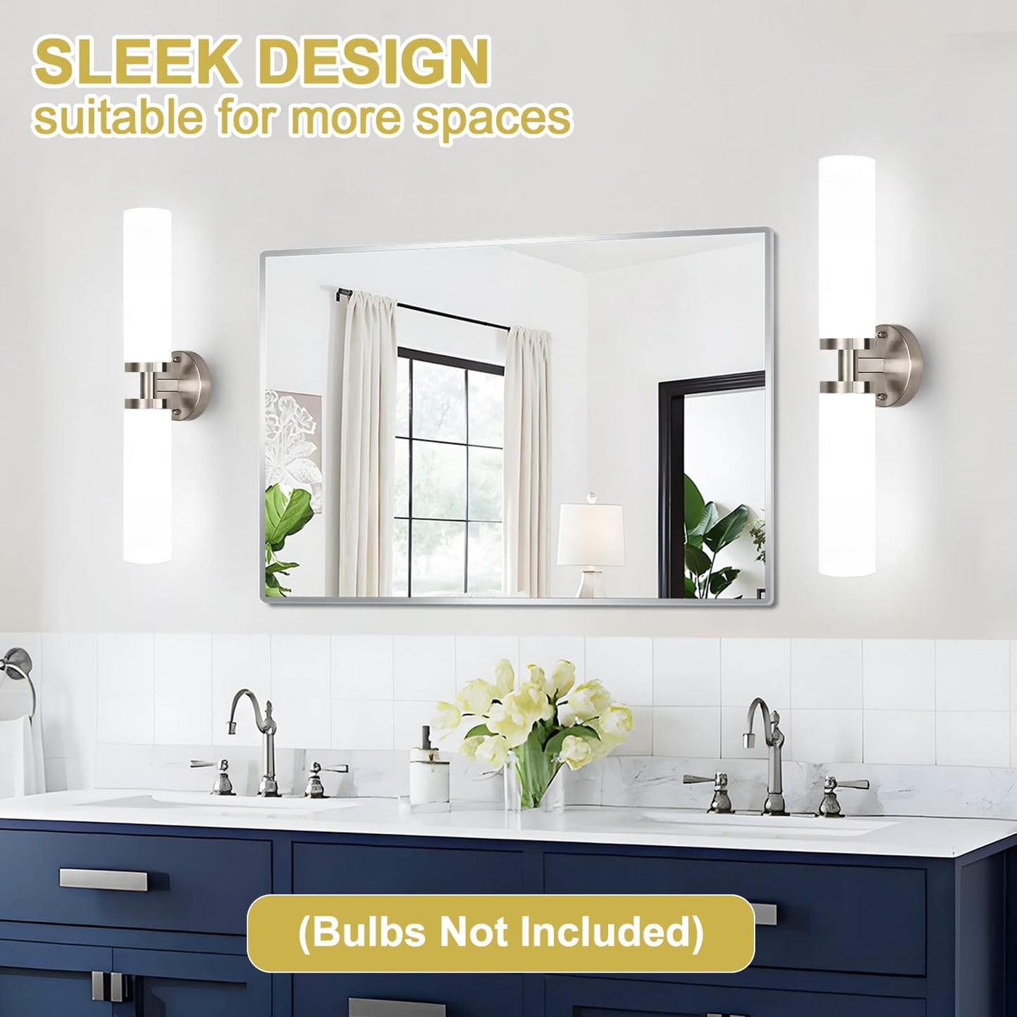 Indoi Wall Sconces Set of Two, Brushed Nickel Gold Bathroom Sconces Wall Lighting with Milky White Glass, Modern Sconces Wall Decor Set of 2 Bathroom Light Fixtures for Mirror Living Room Bedroom