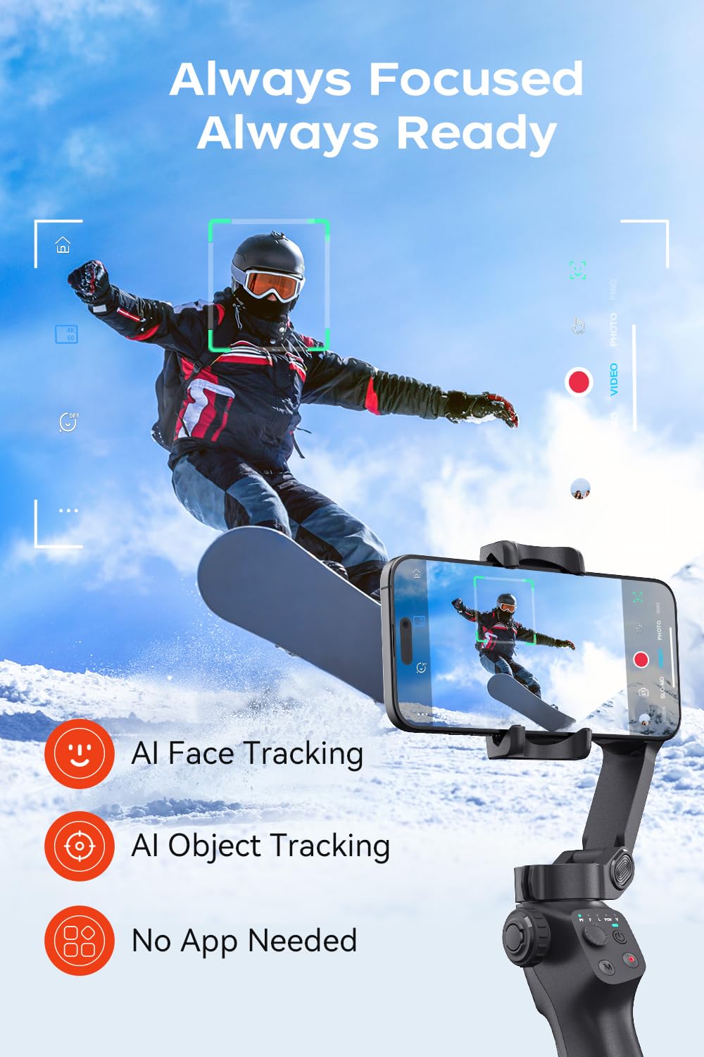 Funsnap Cm8 Gimbal Stabilizer For Iphone Android, 3-Axis Phone Gimbal With Remote Control Portable Foldable, Phone Stabilizer Fo