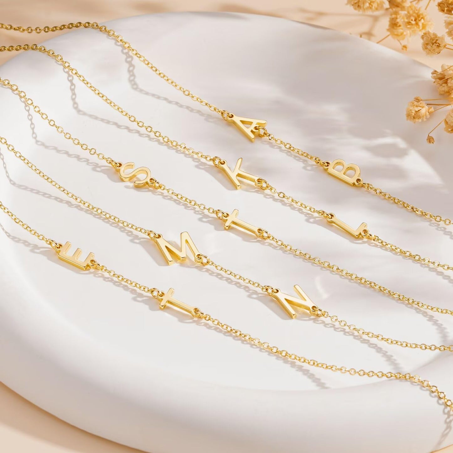 M MOOHAM Double Initial Necklaces for Women - Simple 14K Gold Plated Letter B Gold Initial E Sideways Necklace Jewelry Birthday Gifts for Women Wife Mom