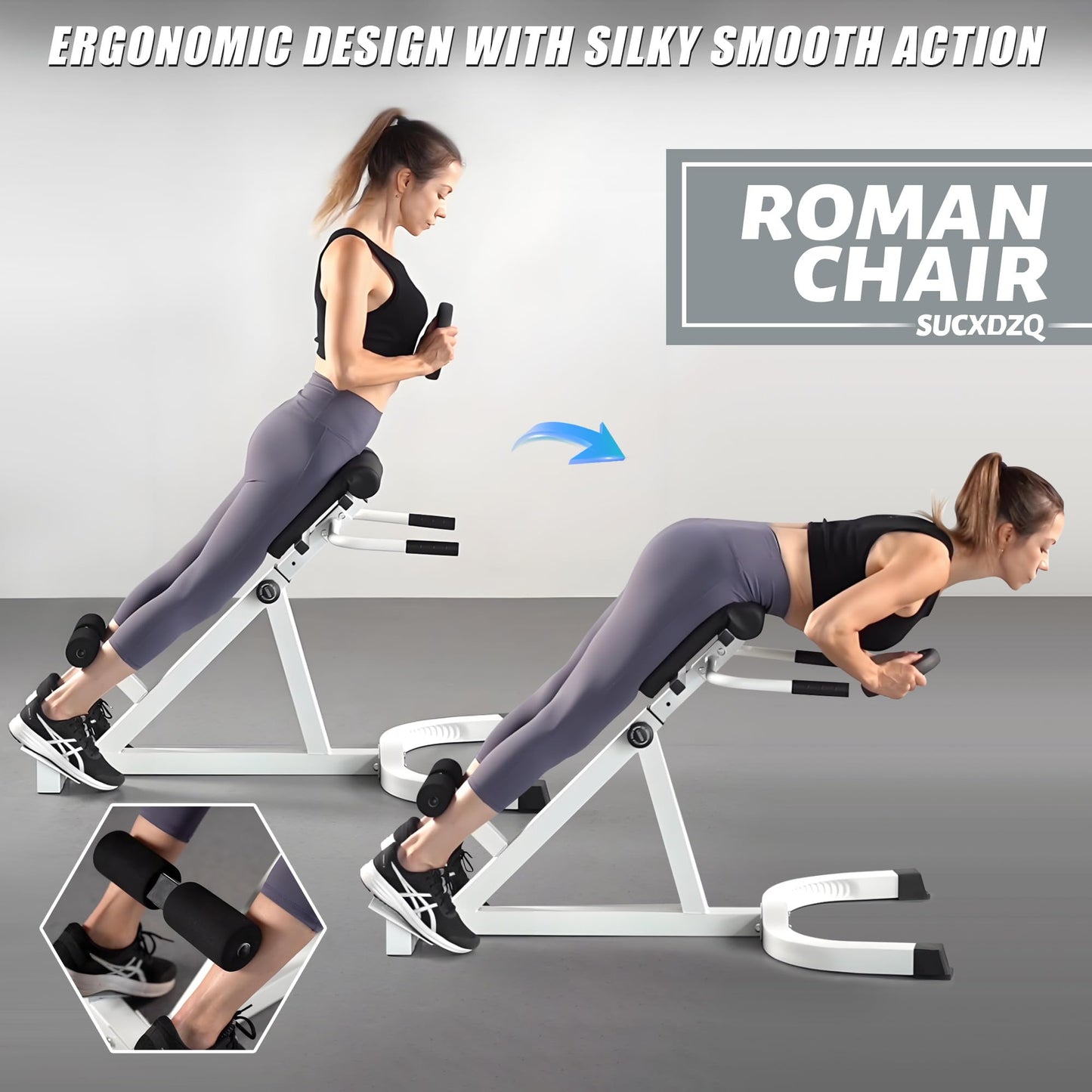 SUCXDZQ Roman Chair Back Extender - Angle & Height Dual Adjustable Hyperextension Bench for Home Gym - Adjustable Back Exercise Machine Fitness Equipment (White)