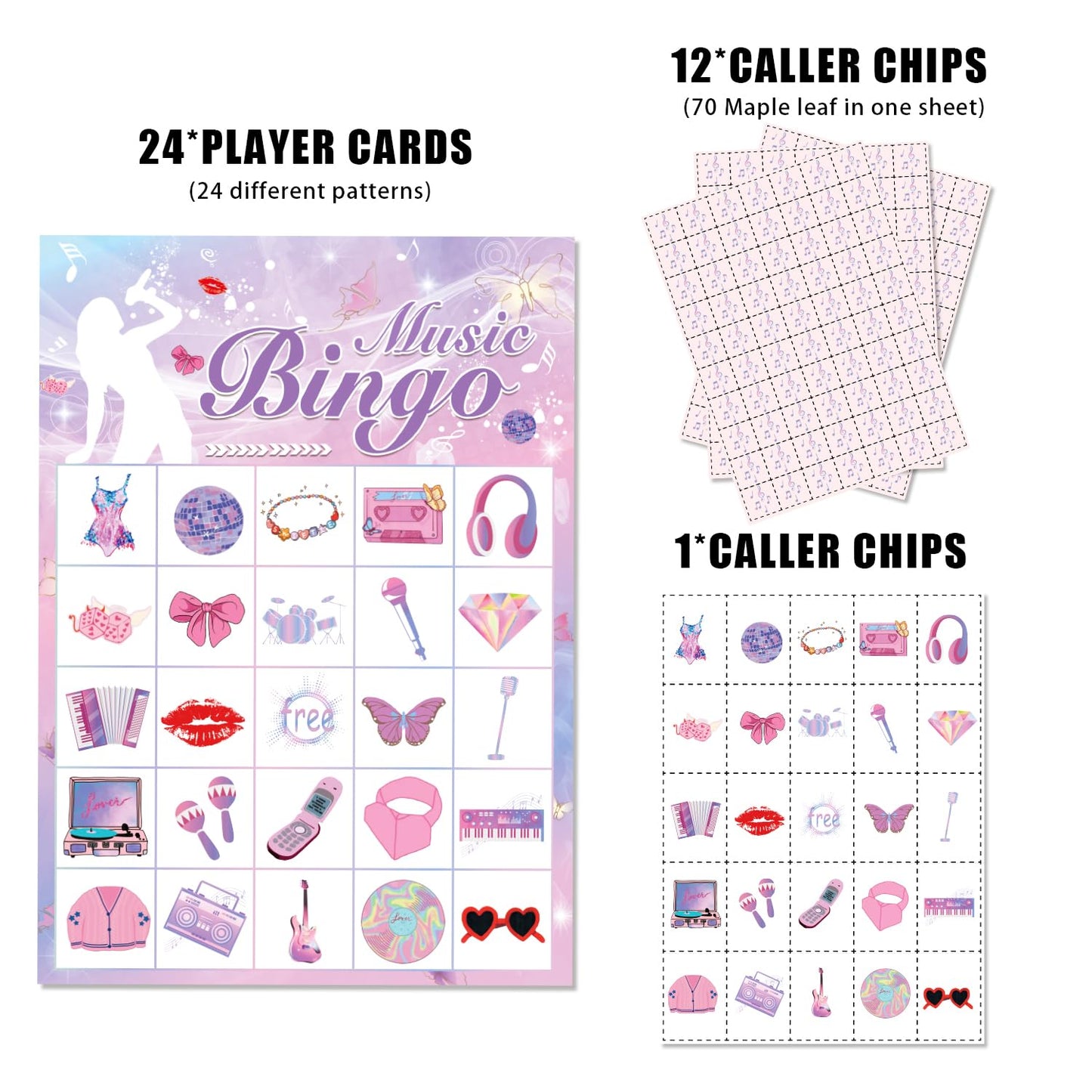 Kavoc Music Birthday Party Bingo Games for 24 Players with Bingo Cards Music Themed Birthday Party Bingo Game for Bachelorette Party Supplies