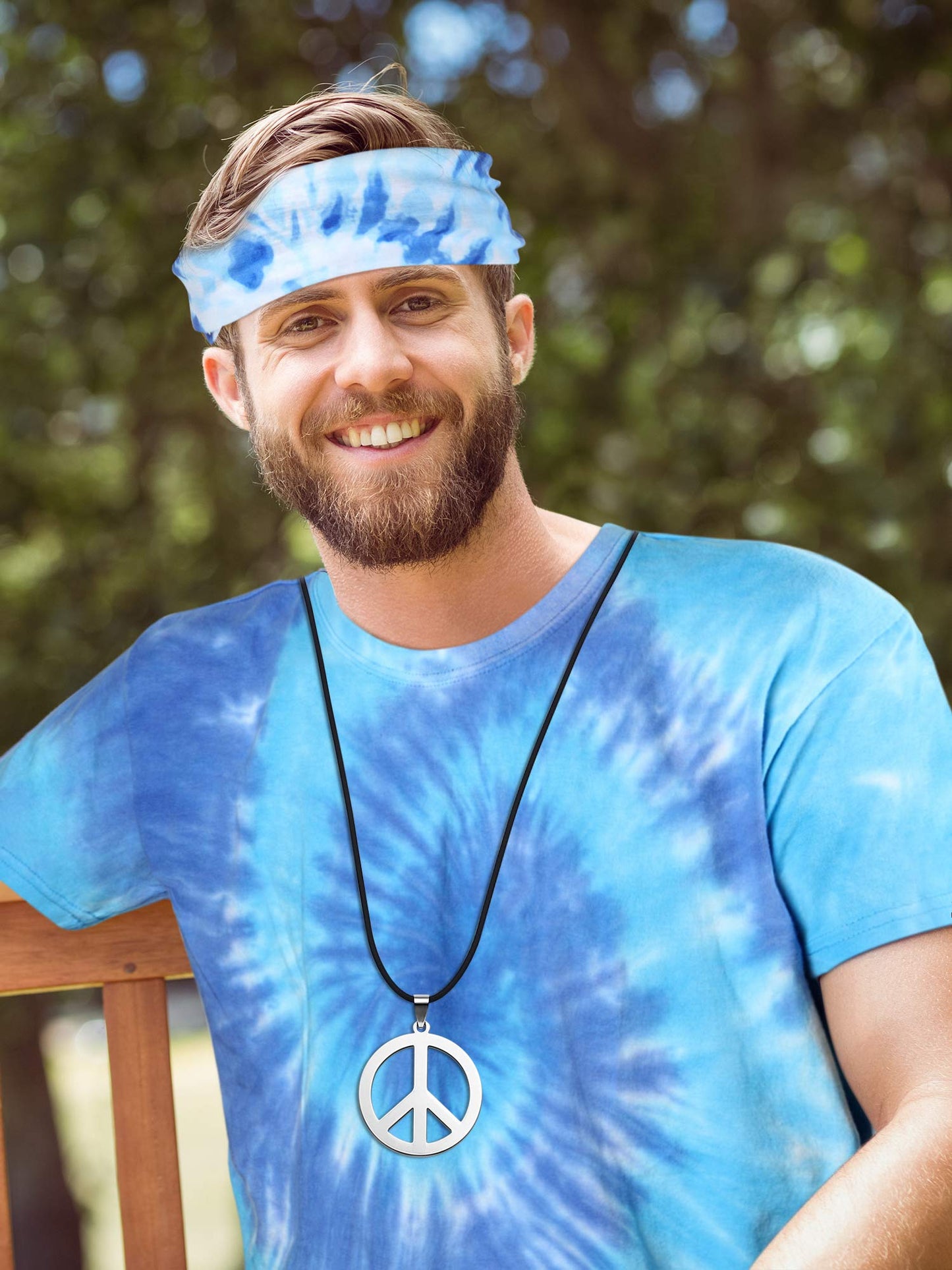 Norme 4 Pcs Hippie Costume Set Include Tie Dye T Shirt Peace Sign Necklace Headband and Sunglasses for Carnival Halloween Parties