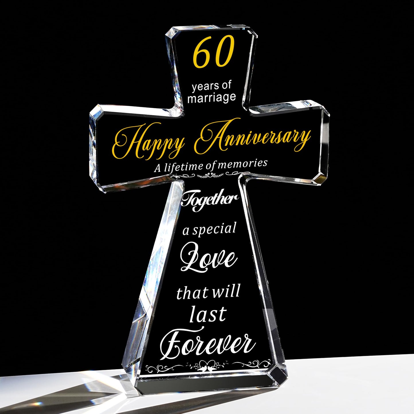 JOASURA 60th Wedding Anniversary Crystal Cross Gifts for Couple, 4x6”Laser Engraved 60 Years of Marriage Religious Gift for Parents